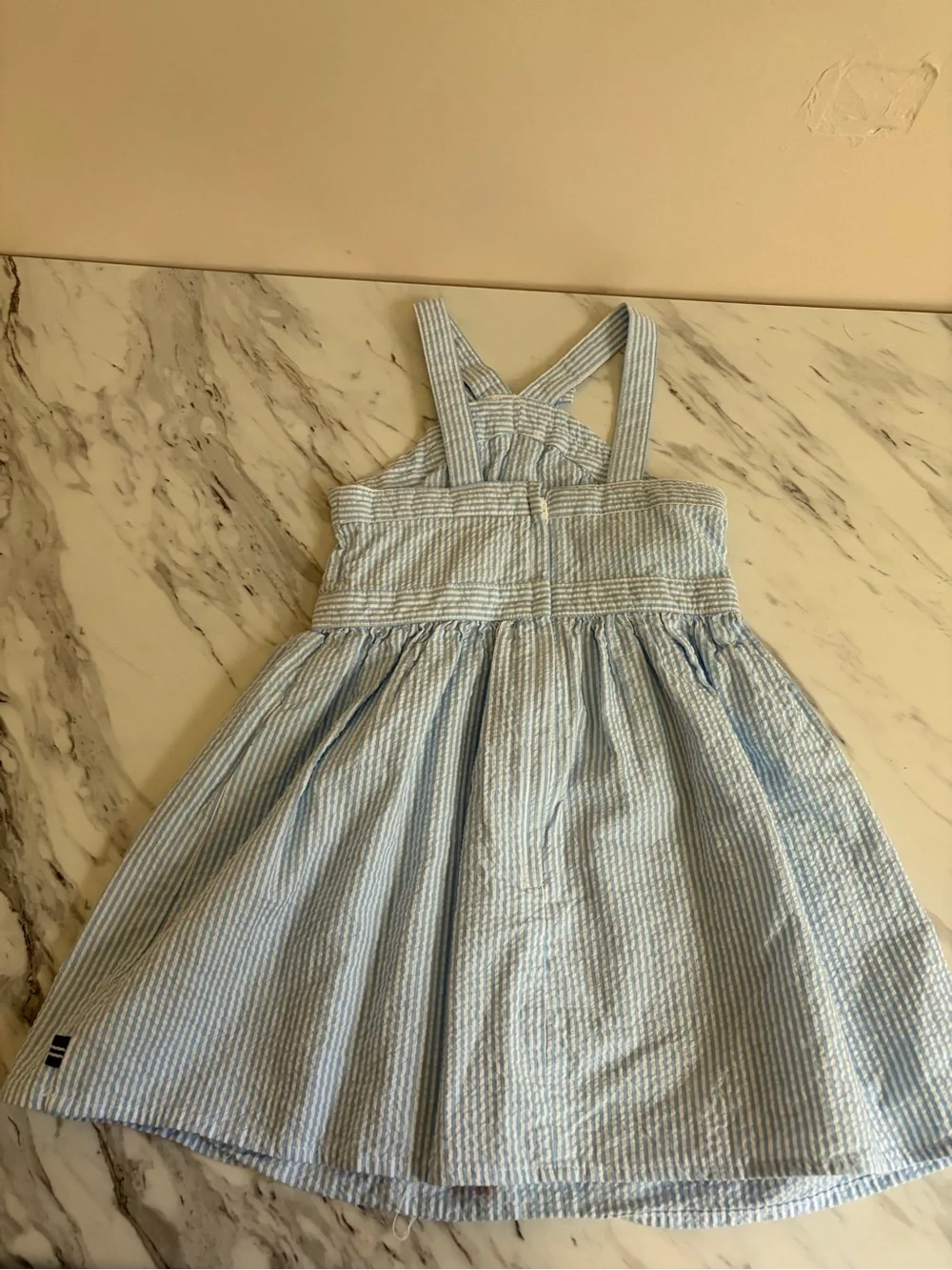 Nautica Light Blue Seersucker Dress with Red Floral Hem